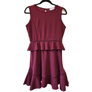 Annice Burgundy‎ Peplum Ruffle Sleeveless Fit & Flare Dress Size L Dark Feminine